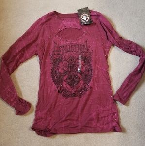 NWT burgundy Affliction shirt